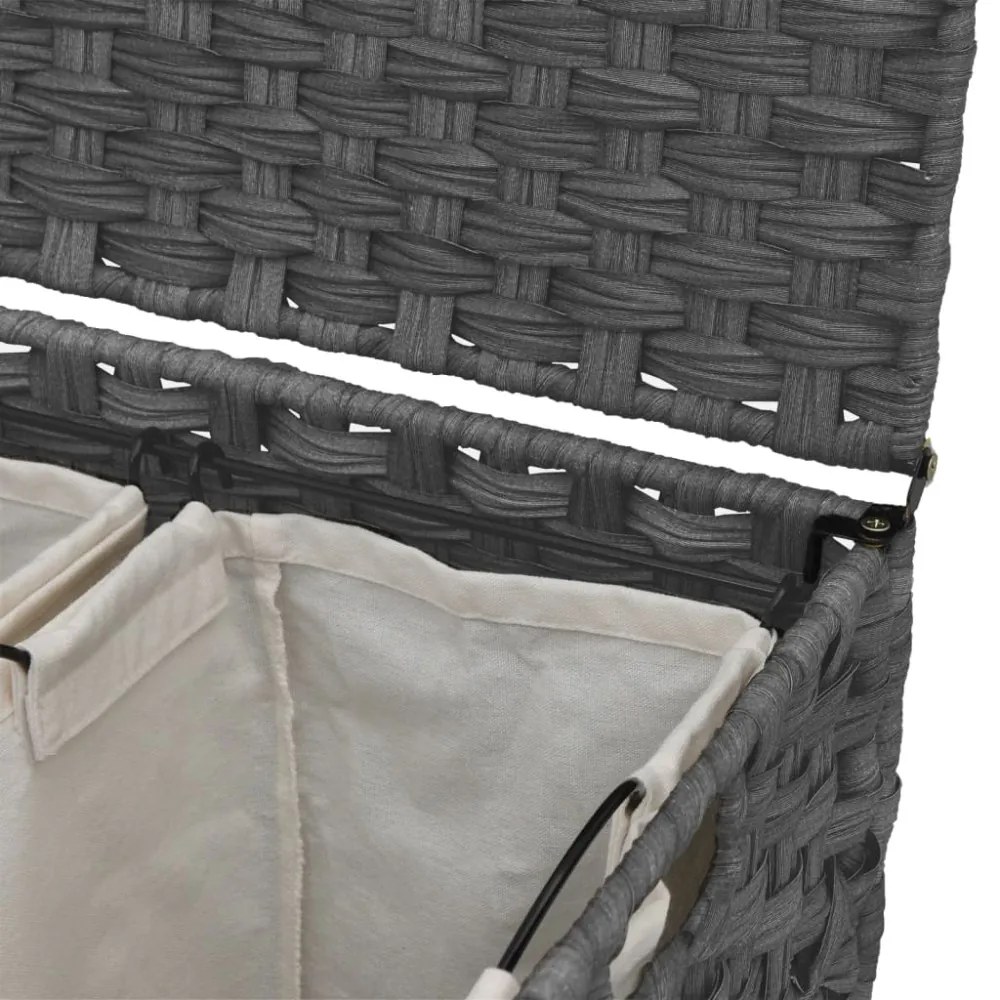 szürke rattan szennyeskosár kerekekkel 66x35x60 cm