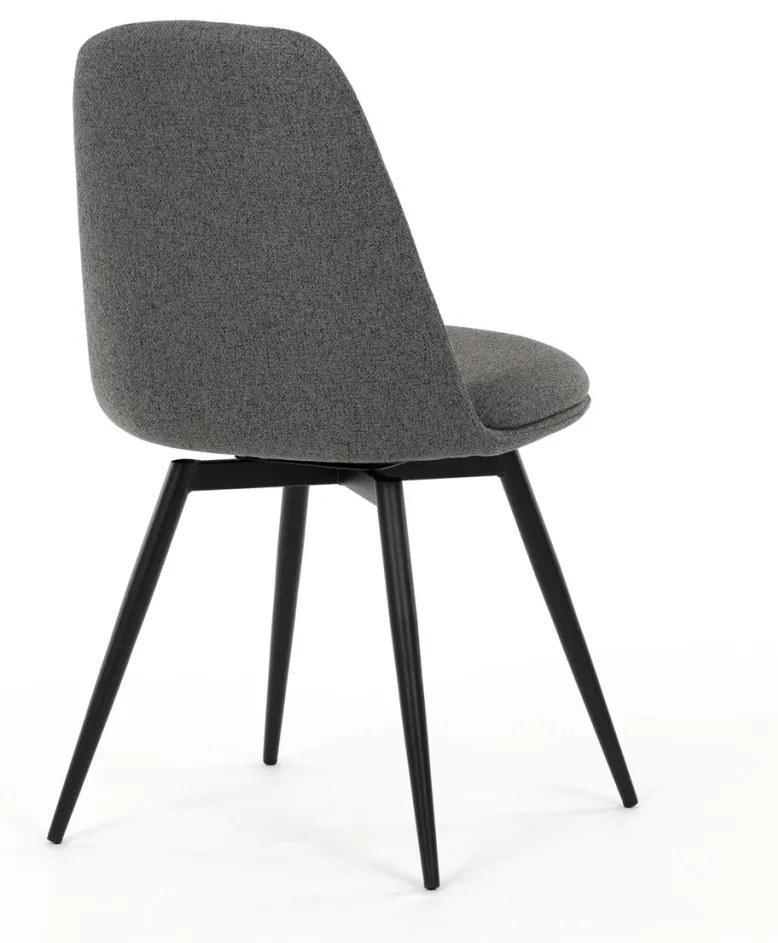 Scaun de sufragerie pivotant, material gri, mecanism rotativ 360°, lac negru mat, picioare metalice
