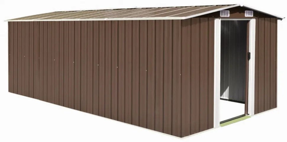 barna fém kerti fészer 257 x 489 x 181 cm