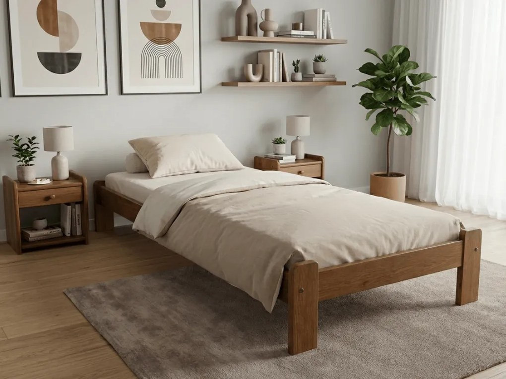 ADA ágy 90x200 cm, tölgyfa Ágyrács: Lamellás ágyrács, Matrac: Coco Maxi 20 cm matrac