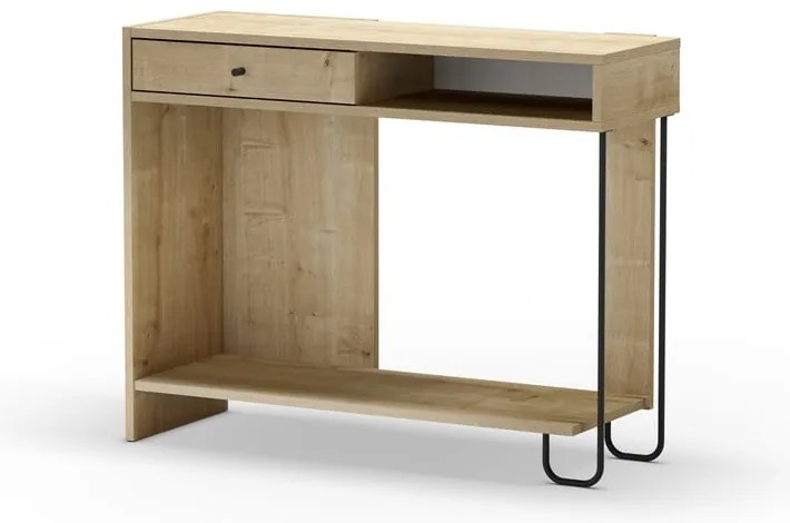 Natúr színű konzolasztal tölgyfa dekoros asztallappal 35x100 cm Saturne – Marckeric