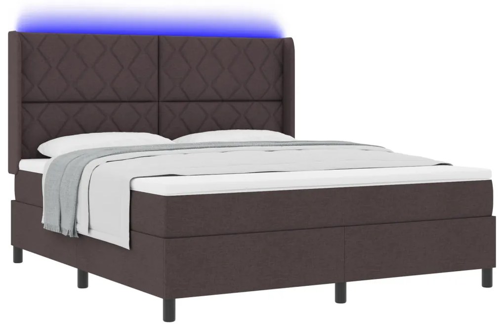 Box Spring Ágy Matraccal és LED-del, Sötét Barna 180x200 cm Szövet