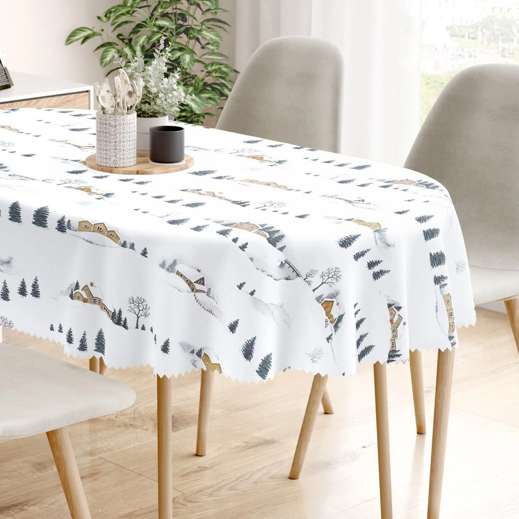 Goldea karácsonyi ovális teflonos terítő - téli táj 120 x 180 cm