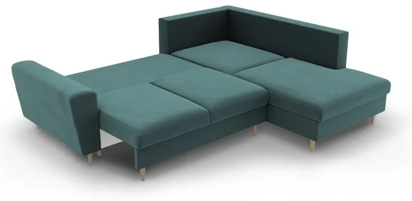 Petróleum színű bársony kinyitható tárolóhelyes sarokkanapé (jobb oldali-L alakú) Kyoto – Cosmopolitan Design