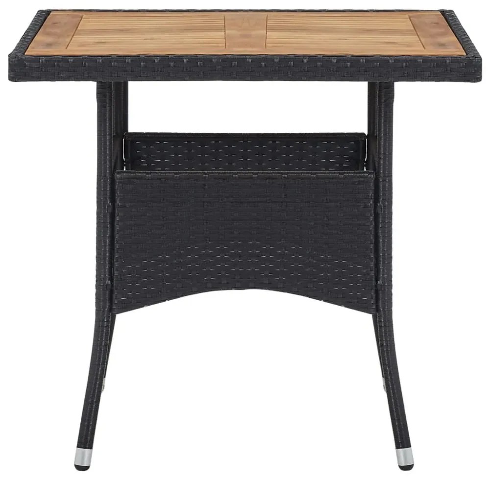 5 részes fekete polyrattan és tömör fa kerti étkezőgarnitúra