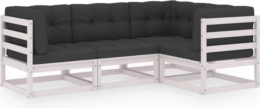 vidaXL 4 részes tömör fenyőfa kerti ülőgarnitúra párnákkal