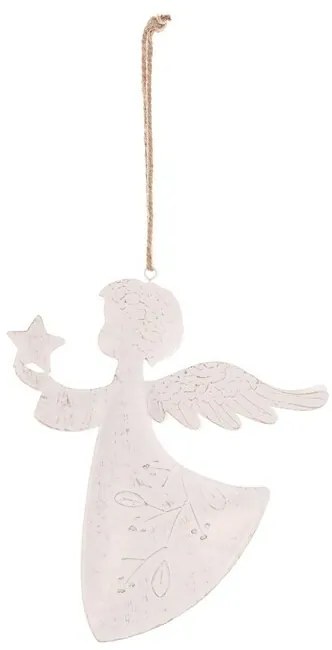 Függő karácsonyi dekoráció Angyal 2 db, fém, fehér