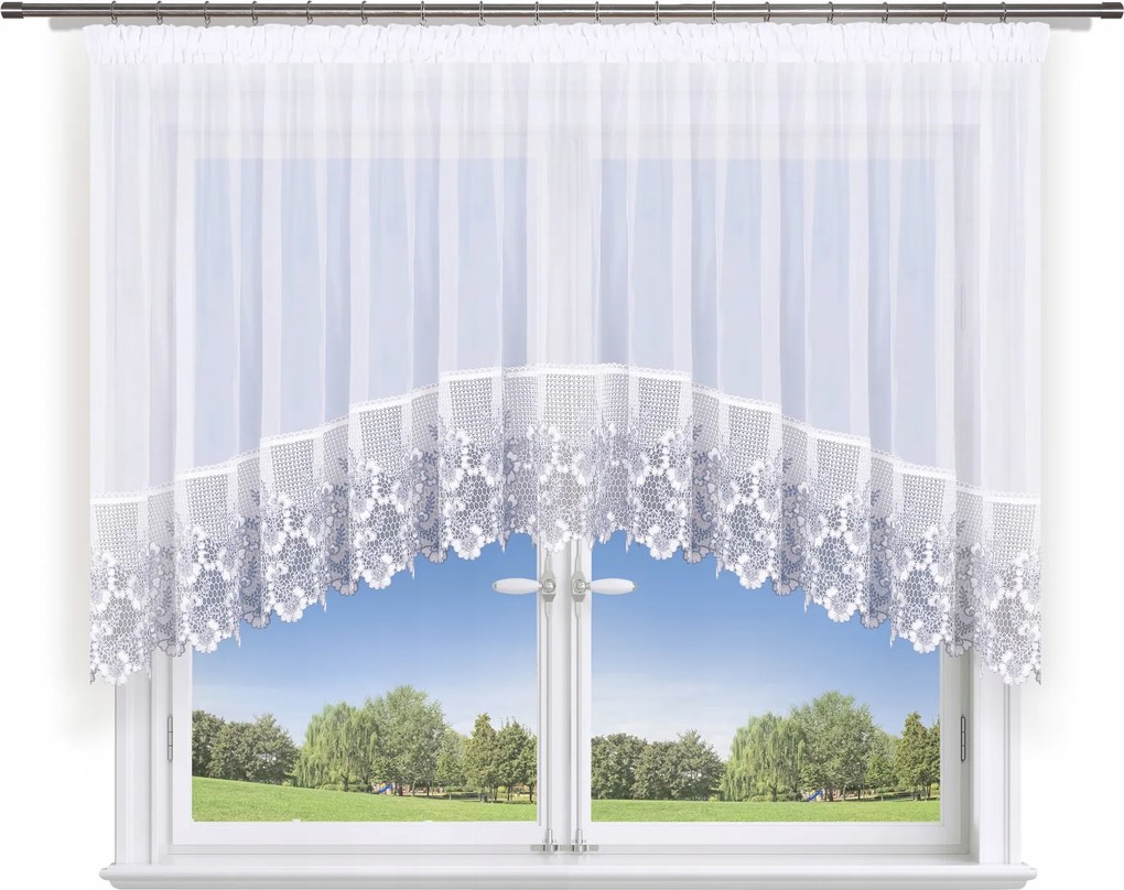 Függöny 300x100 ív,fátyol g.ecru-szürke 30cm, fedél 5cm, akasztók