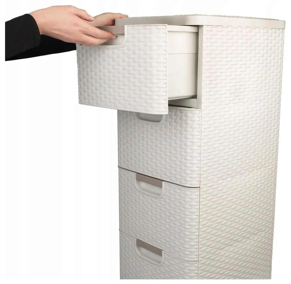 Krémszínű műanyag magas fürdőszoba szekrény 33x79 cm Rattan – Curver