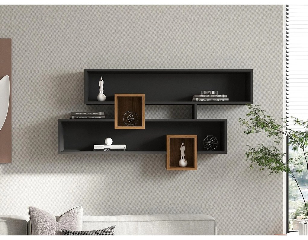 Fali polc Karen - Walnut, Anhtacite