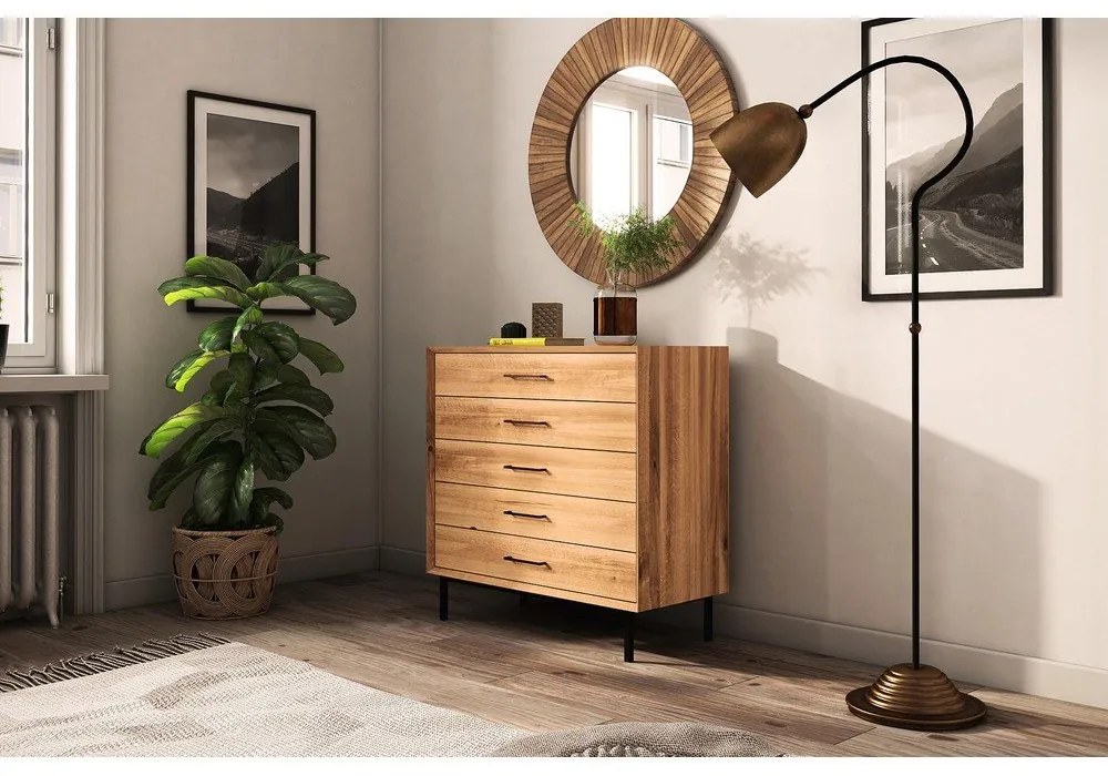 Natúr színű tölgyfa magas komód 97x95 cm Abies – The Beds