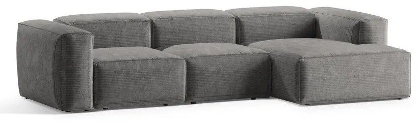 Világosszürke kordbársony sarokkanapé (jobb oldali-heverő résszel) Bergamo – Cosmopolitan Design