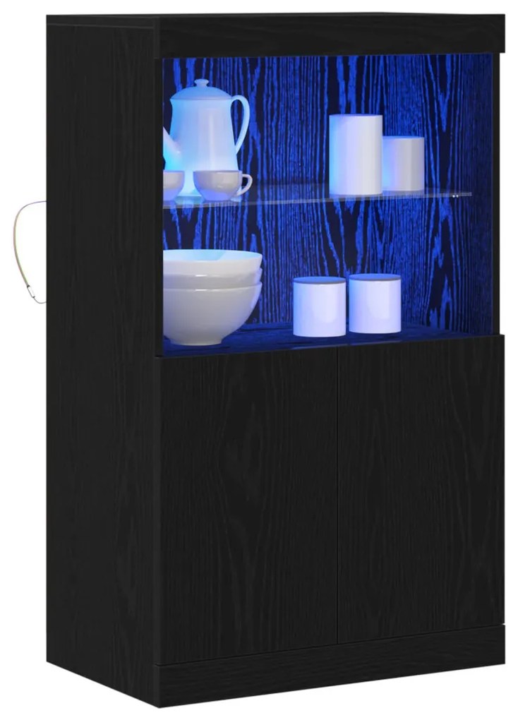 LED világítással ellátott fekete tölgy komód 60x37x100 cm