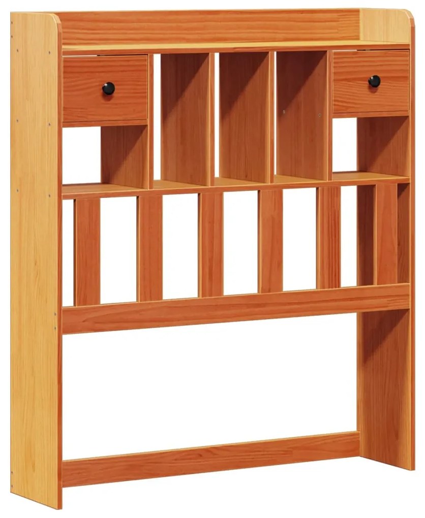 barna tömör fenyőfa könyvespolcos ágy matrac nélkül 90 x 190 cm