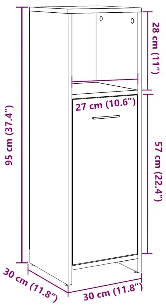 betonszürke forgácslap fürdőszobaszekrény 30 x 30 x 95 cm