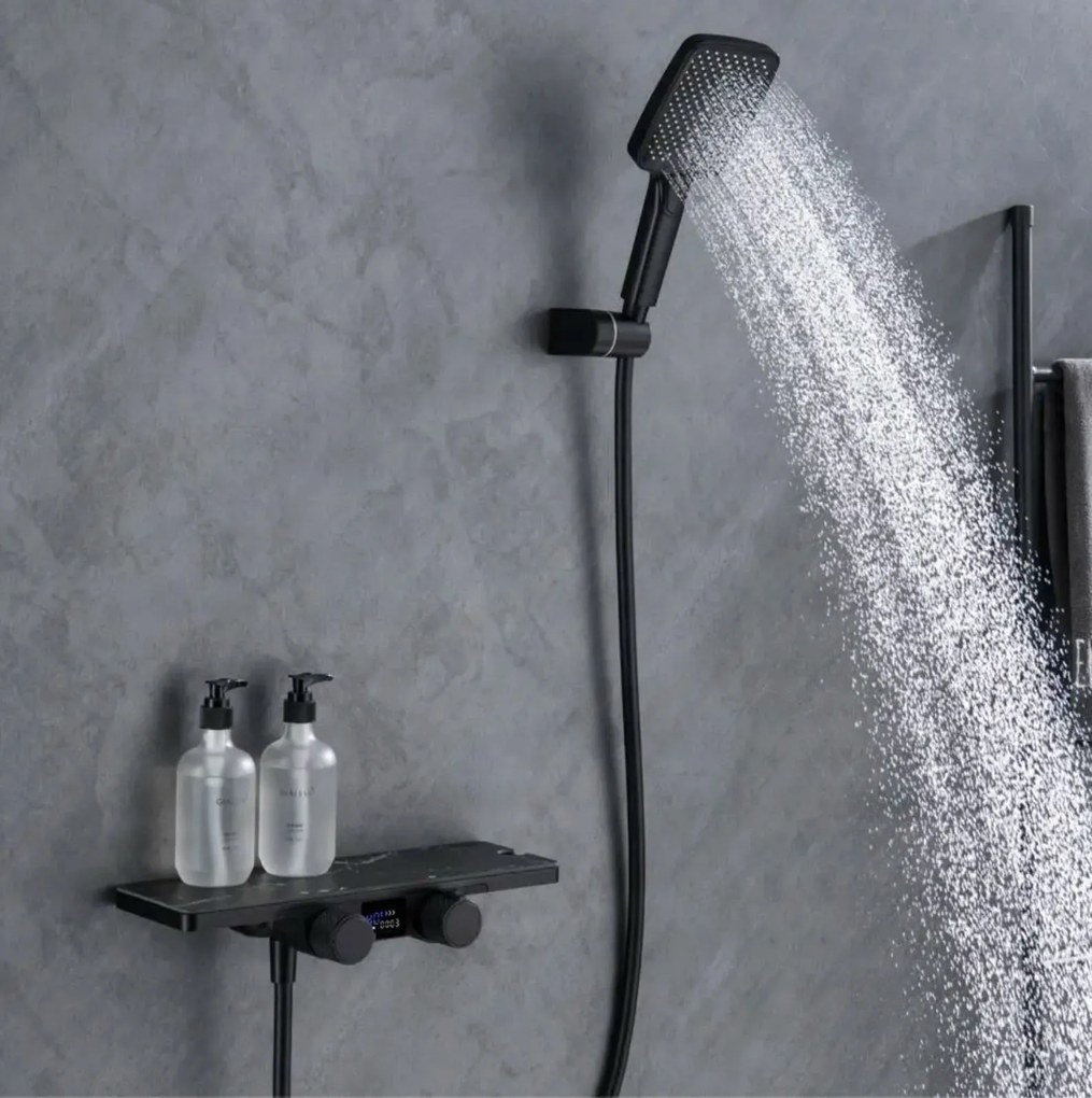 Termosztátos zuhanyrendszer ELITE EDITION BBT2053 LED-kijelzővel, több színváltozatban — Matt fekete kő