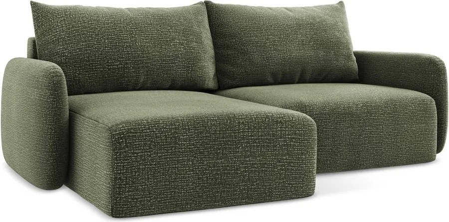 Zöld kinyitható-tárolóhelyes sarokkanapé (bal oldali) Kalena – Makamii