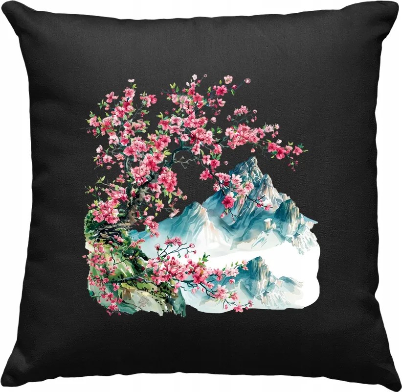 Sakura hegyi táj párna, fekete