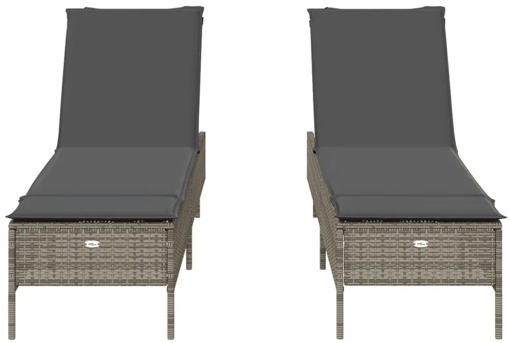 2 db világosszürke polyrattan napozóágy párnával