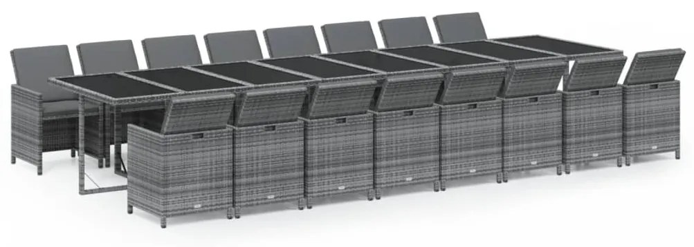 17 részes szürke polyrattan kerti étkezőgarnitúra párnával