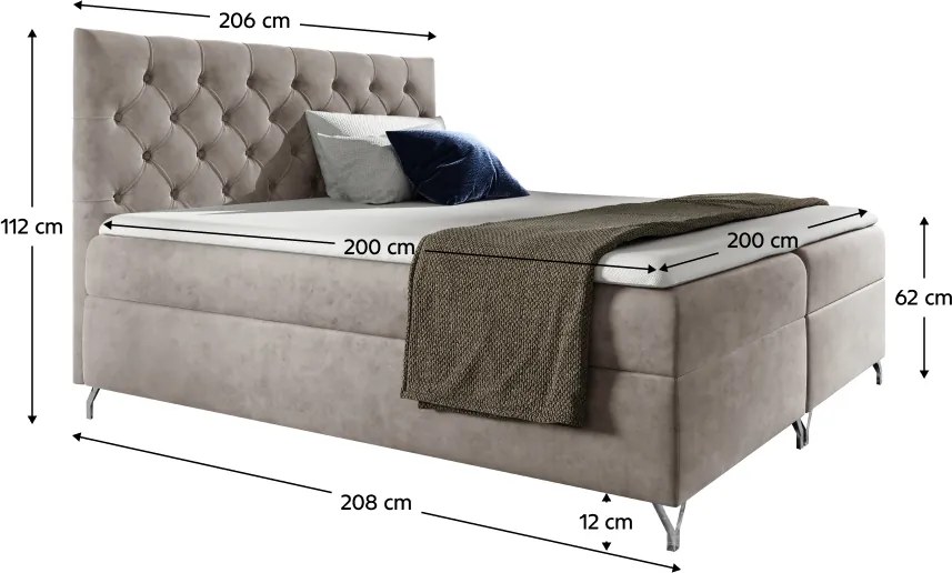 Boxspring ágy, 200x200, szürkésbézs Taupe Velvet szövet, GULIETTE + ajándék
