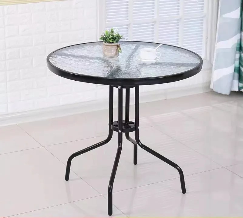 Kerti asztal, MultiGarden SC-070, fekete, kerek, átmérő: 60 cm, magasság: 70 cm, edzett üveglap, porszórt acél váz, teherbírás: 60 kg