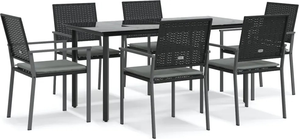 vidaXL 7 részes polyrattan és acél kerti étkezőgarnitúra párnával