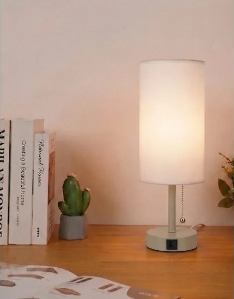 Brilagi - TABLON asztali lámpa USB-porttal, 1xE27/25W/230V, bézs/fehér