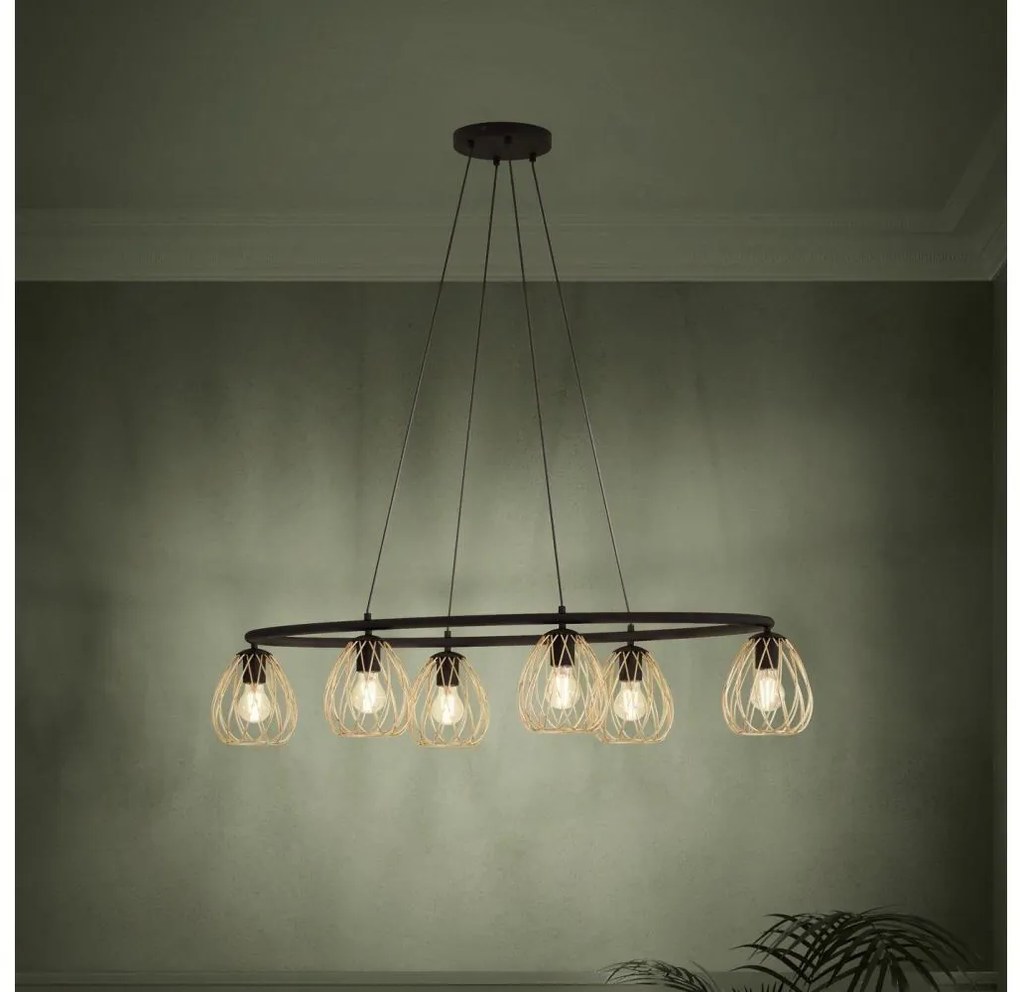 Eglo 390092 - Csillár zsinóron JAZMINIA 6xE27/40W/230V fekete/arany