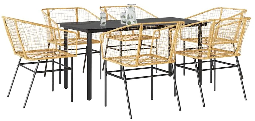 vidaXL 7 észes barna polyrattan üveg kerti étkezőgarnitúra