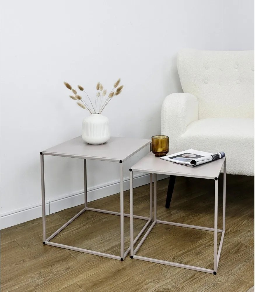 Bézs fém dohányzóasztal szett 2 db-os 38x38 cm Alrik – Yes Everyday