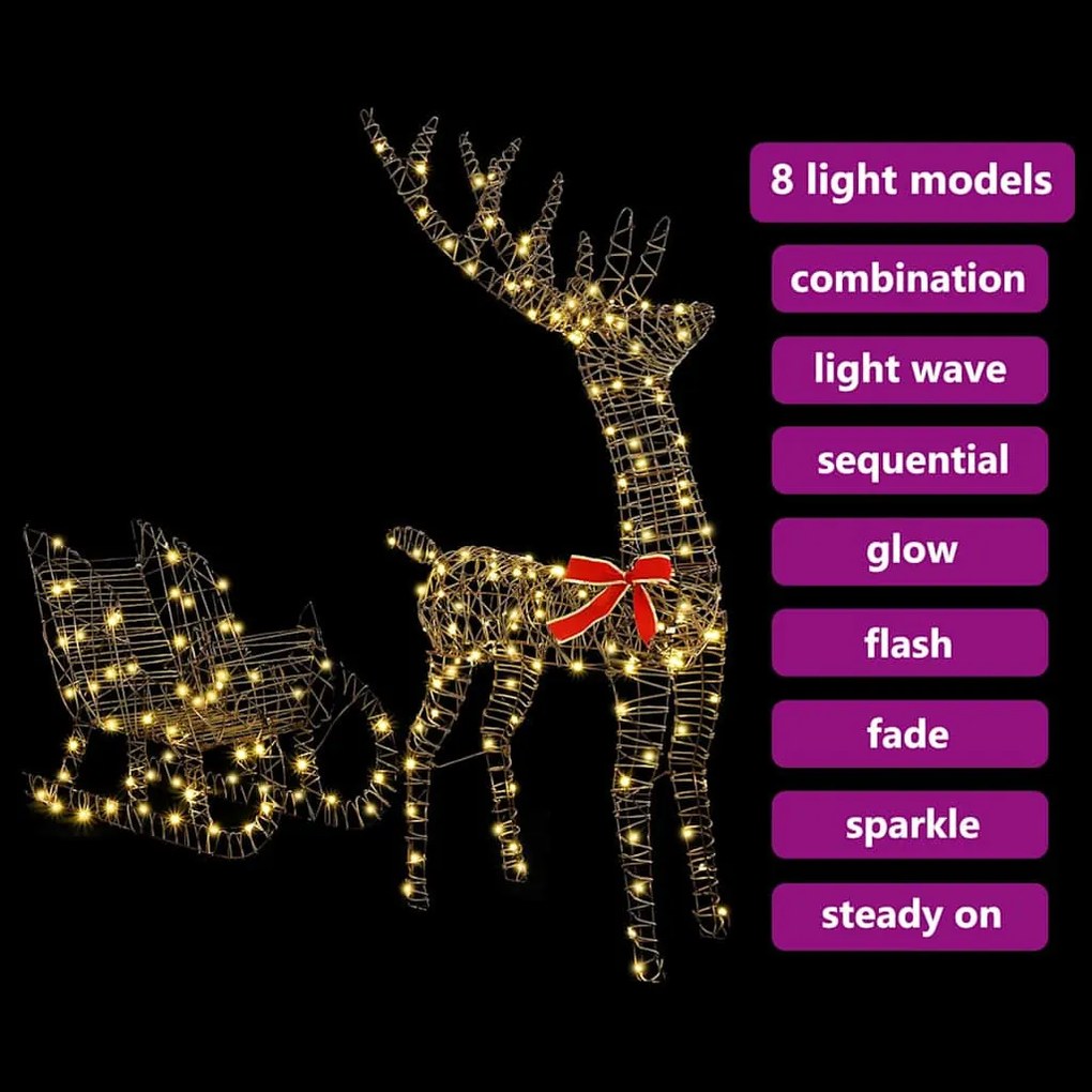 Rénszarvas húzta szán Meleg fehér 70 x 26 x 128.5 cm Rattan