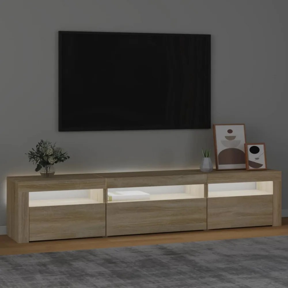 sonoma tölgy színű TV-szekrény LED-lámpákkal 195x35x40 cm