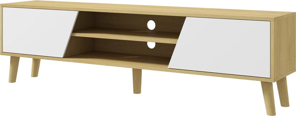 HOMCOM TV állvány szórakoztató központ 2 ajtóval, 2 polccal és 5 fa lábbal 65 hüvelykes TV-hez, 150x30x42 cm, Tölgy | Aosom