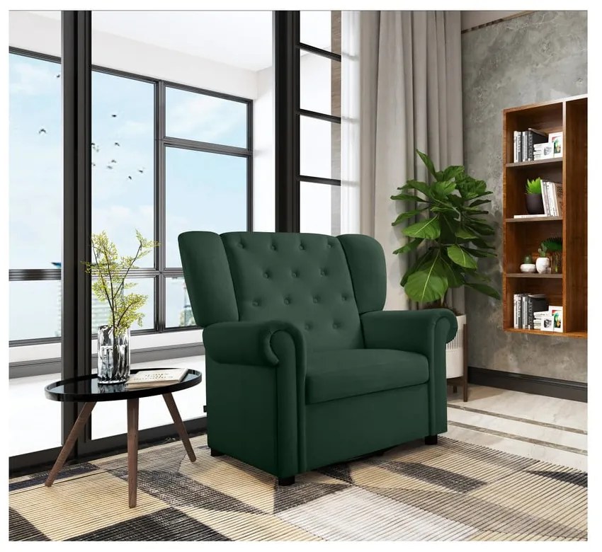 Zöld bársony chesterfield-hinta fotel Lillyse – Støraa