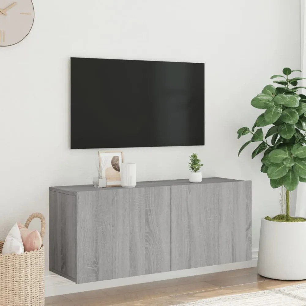 szürke sonoma színű falra szerelhető TV-szekrény 100x30x41 cm
