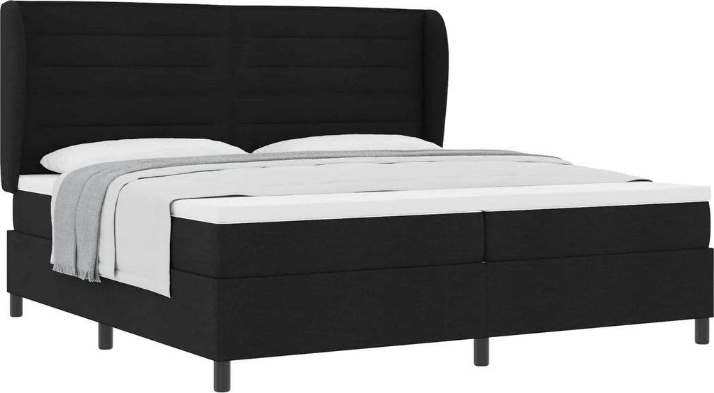 vidaXL Boxrugós ágy matracmal fejtámlával Fekete 200 x 200 cm szövet