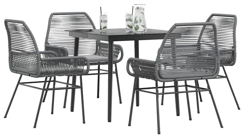 5 részes szürke polyrattan üveg kerti étkezőgarnitúra párnával