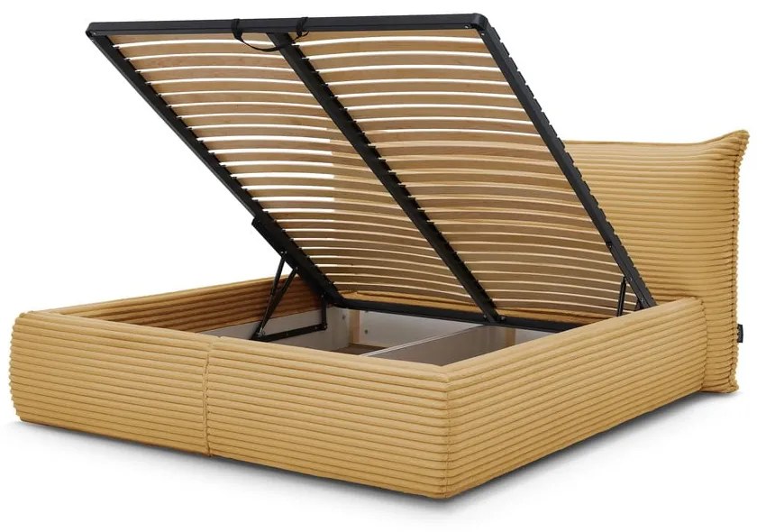 Sárga kárpitozott ágyneműtartós franciaágy ágyráccsal 180x200 cm Jade – Bobochic Paris