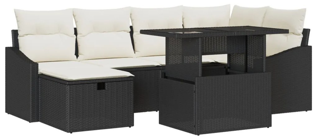 7 részes kerti kanapé szett párnákkal Fekete Műanyag Rattan