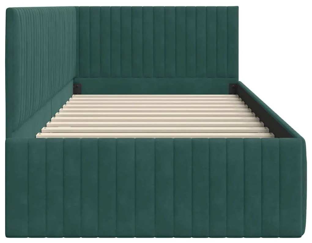 Sarokágy keret fejtámlával Sötétzöld 90 x 200 cm Bársony