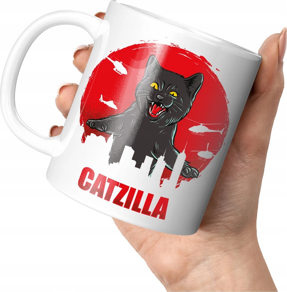 Catzilla Nyomott Mintás Bögre Vicces Cica Tökéletes Stílusos Bögre