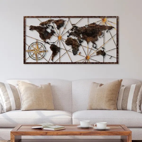 Fali dekoráció 120x60 cm világtérkép fém