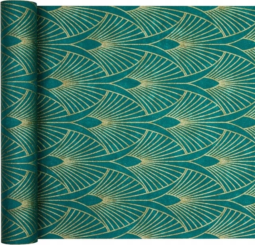 Tapéta zöld-arany Legyezők Geometria Art Deco stílusban