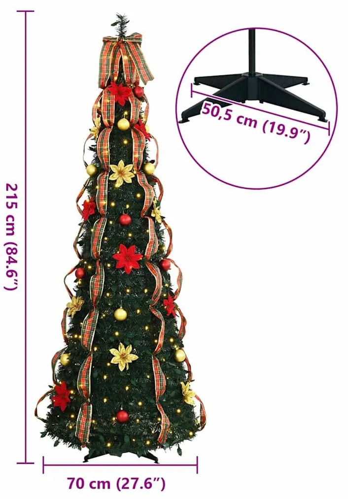 Mű karácsonyfa 200 LED-del állvánnyal Zöld 210 cm PVC