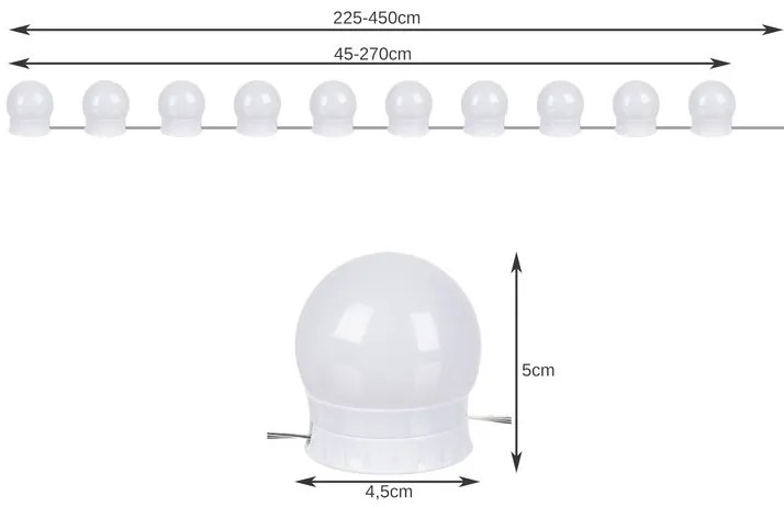 LED tükör/fésülködőasztal lámpák - 10 db.