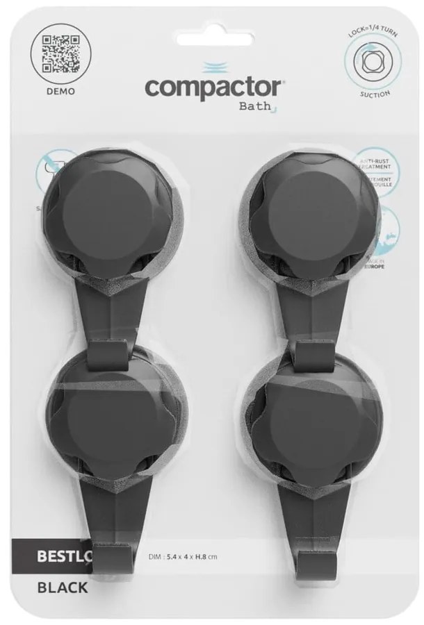 Fekete öntapadós acél akasztó szett 4 db-os Bestlock – Compactor