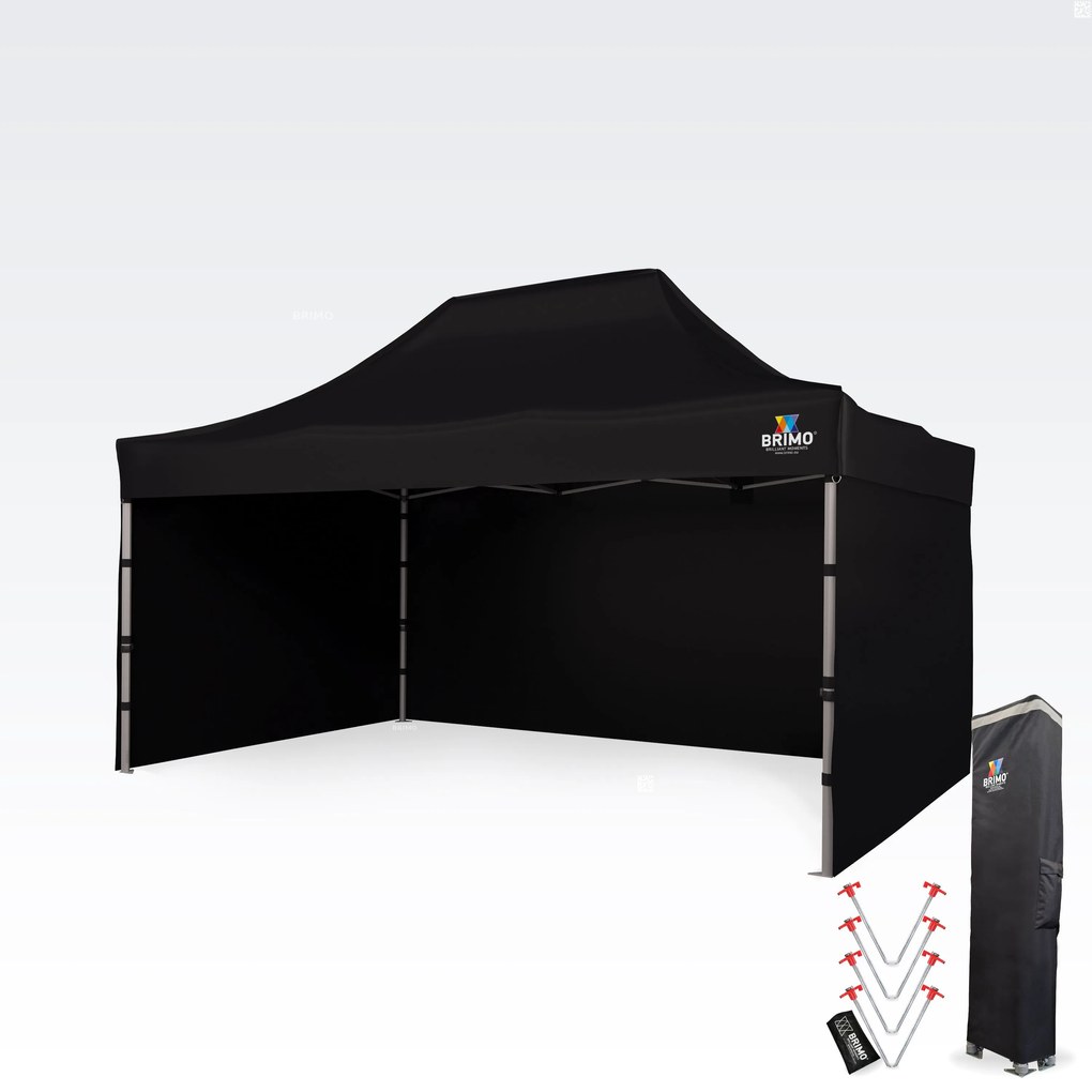 Professzionális promóciós ollós pavilon 3x4,5m | Masszív ALU profil 1,8mm - plusz 3 oldalfal - Fekete