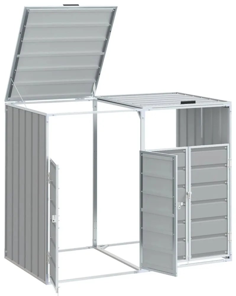 szürke acél kerekes szemetes tároló dupla tárolókhoz 138 x 79 x 117 cm