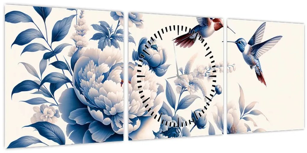 Kép - Kolibrik a virág felett (órával) (90x30 cm)